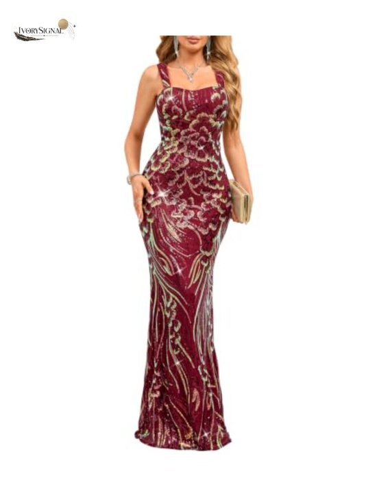 Dresses & Skirts - Women Sequin Evening Gown Sleeveless V Neck Mermaid Formal Maxi Dress